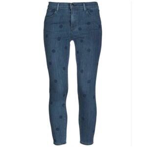 J BRAND Blue Cotton Blend Polka-Dot Mid-Rise Aerial Skinny Cropped Jeans Size 28